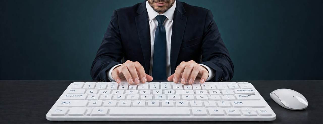 Professional typist practicing on keyboard for government exam preparation